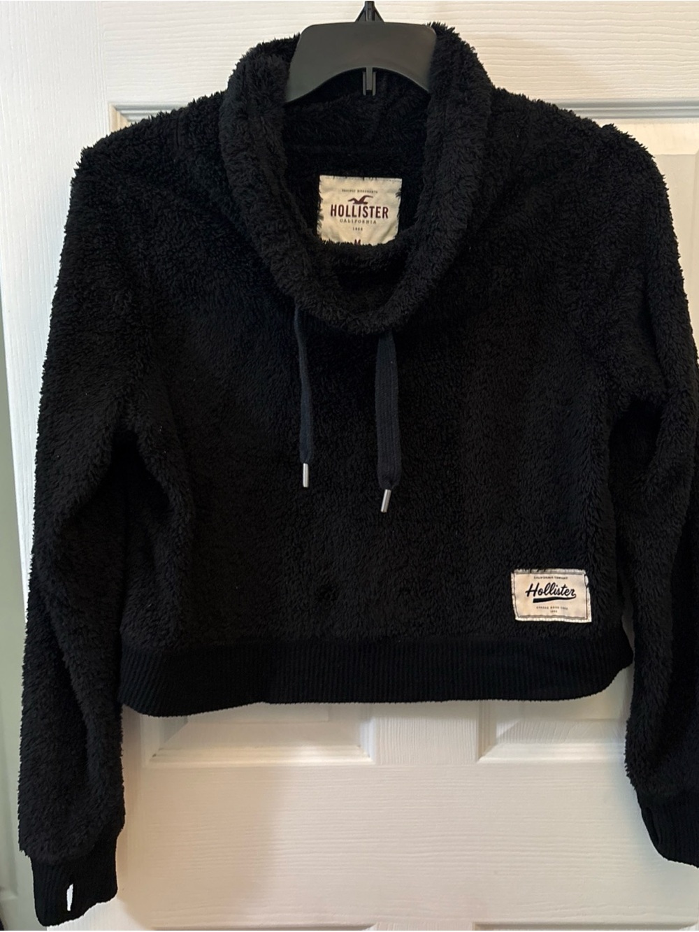 Hollister Black Plush Funnel Neck Fleece Hoodie